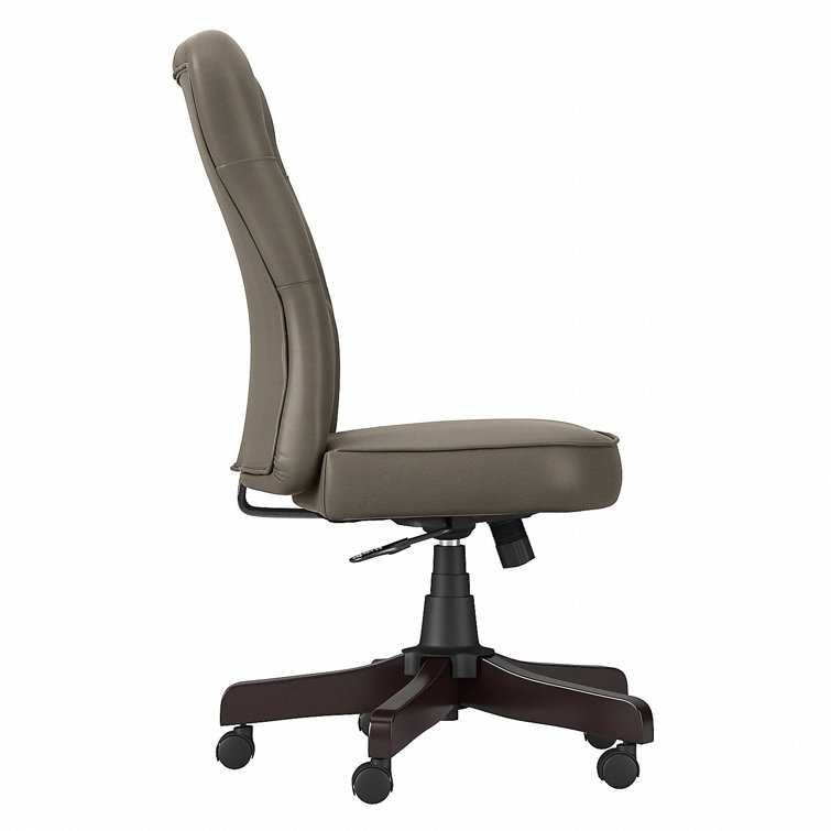 High-Back Swivel Office Chair with Adjustable Arms in Washed Gray Leather