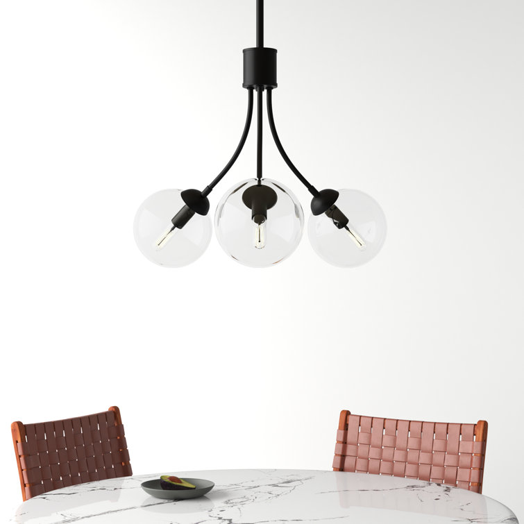 Eclipse Matte Black 3-Light Orb Chandelier with Adjustable Height