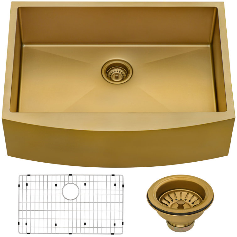 30-Inch Brass Tone Matte Gold Stainless Steel Farmhouse Sink