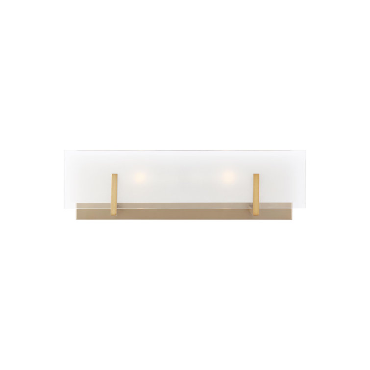 Satin Brass 2-Light Vanity Fixture with Frosted Beveled Glass