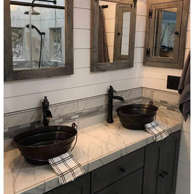 16" Oval Hand-Hammered Copper Bucket Bathroom Sink