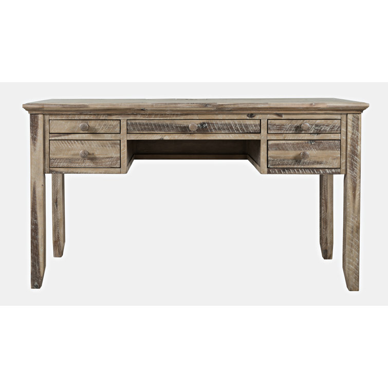 Rustic Shores 56" Grey Wash Acacia Home Office Desk with USB & Power Outlet