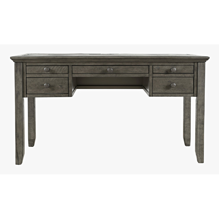 Rustic Gray Wood Home Office Desk with USB and Power Outlet
