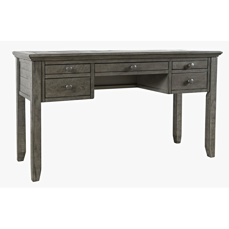 Rustic Gray Wood Home Office Desk with USB and Power Outlet