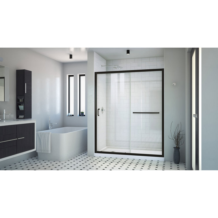 Infinity-Z 60" Satin Black Sliding Shower Kit with Clear Glass