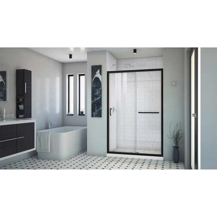 Infinity-Z Matte Black and Clear Glass Sliding Shower Kit