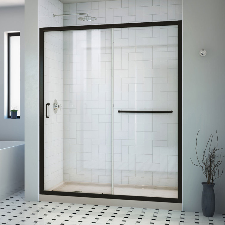 Infinity-Z 60" x 32" Matte Black Sliding Shower Kit with Clear Glass