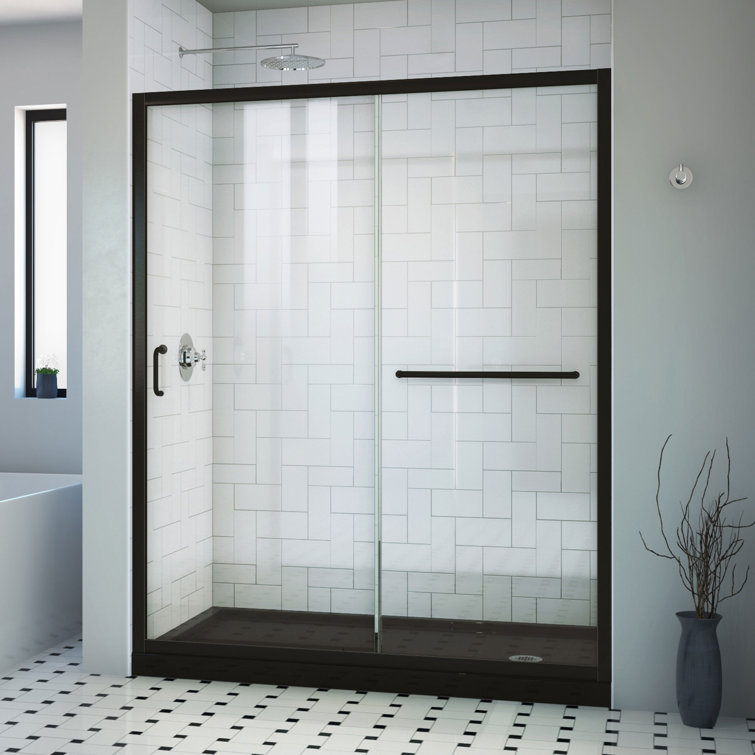 Infinity-Z Matte Black Sliding Shower Kit with Clear Glass