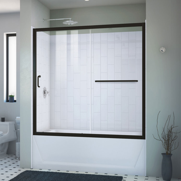 Infinity-Z 60" Matte Black and White Sliding Shower Kit