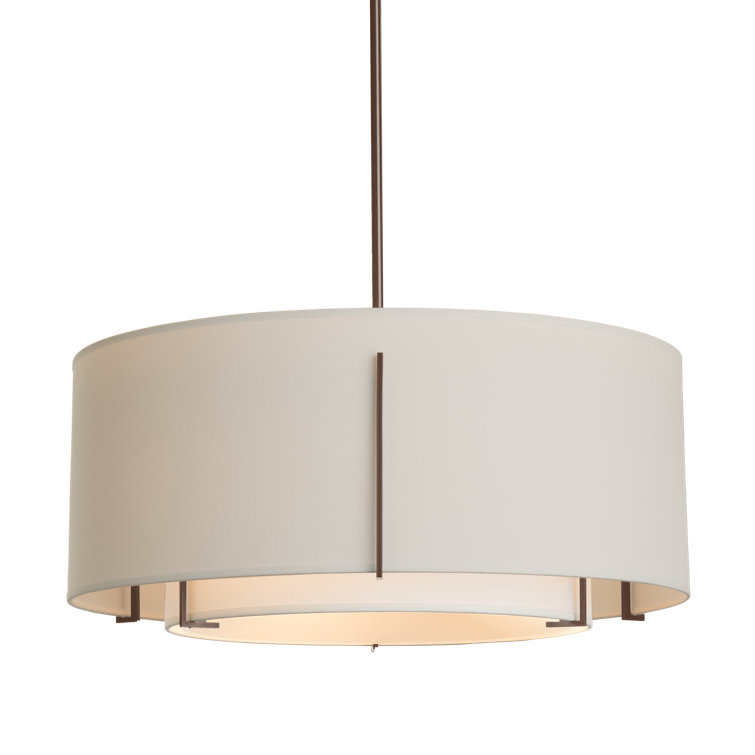 Translucent Bronze Steel Drum Pendant with Natural Flax Shade