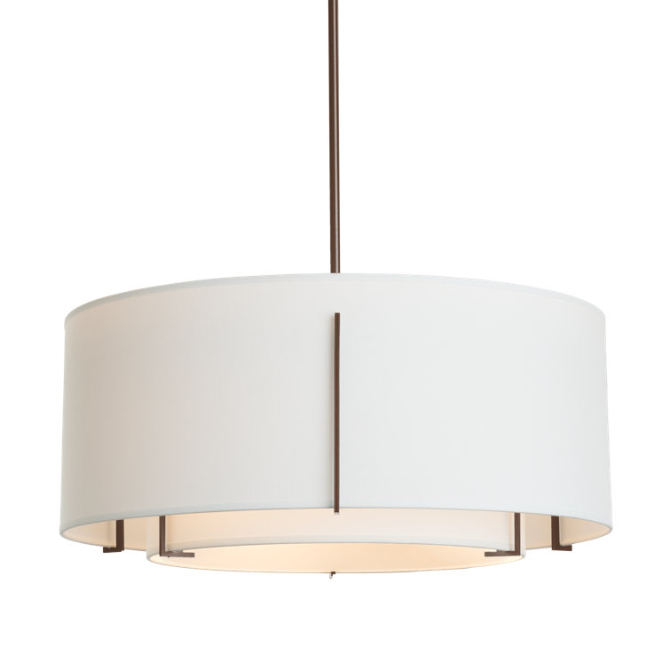 Exos Adjustable Double Drum Pendant in Translucent Bronze with Natural Anna Shades