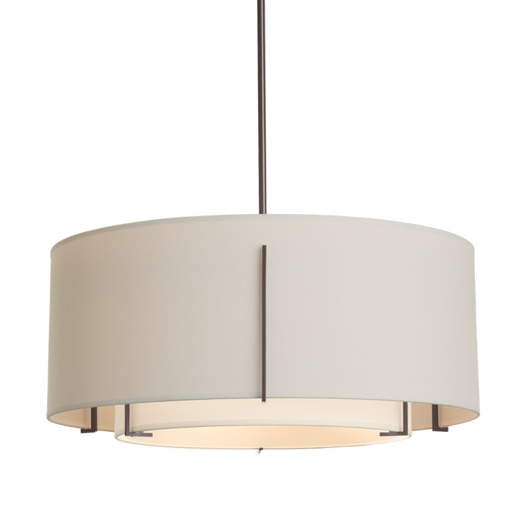 Exos Double Shade Drum Pendant in Dark Smoke with Flax & Natural Anna