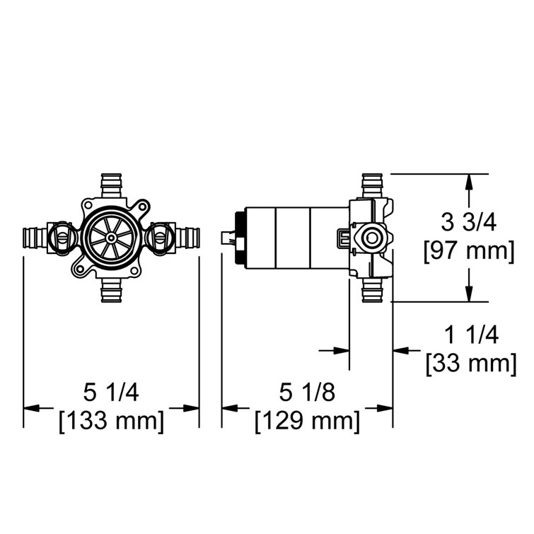 Gold Brass 1/2" Thermostatic Rough-In Valve with 3 Functions