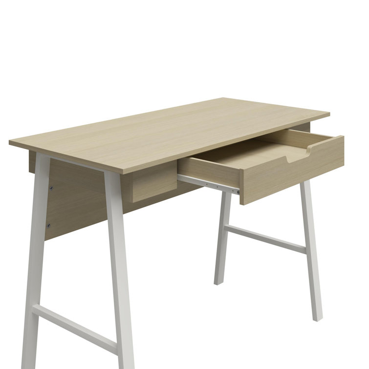 Pale Oak and White Writing Desk with Drawer