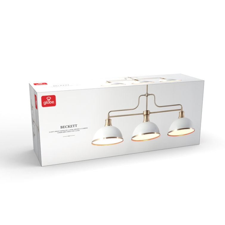 Matte White and Brass 3-Light Linear Chandelier