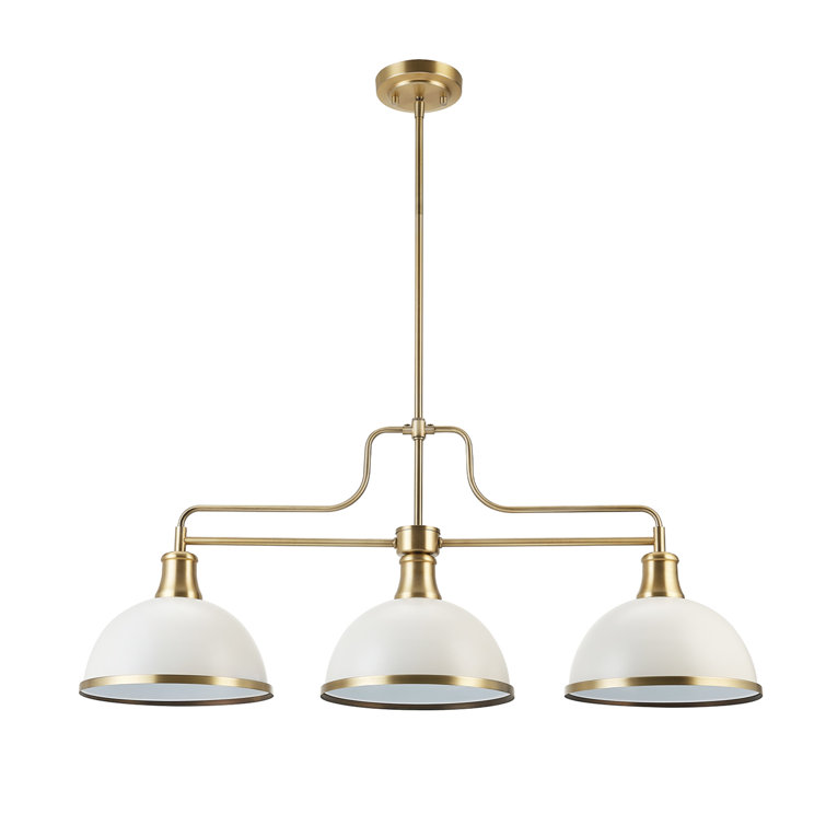 Matte White and Brass 3-Light Linear Chandelier