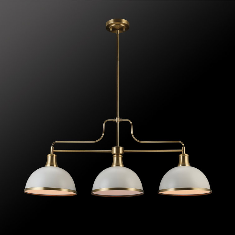 Matte White and Brass 3-Light Linear Chandelier