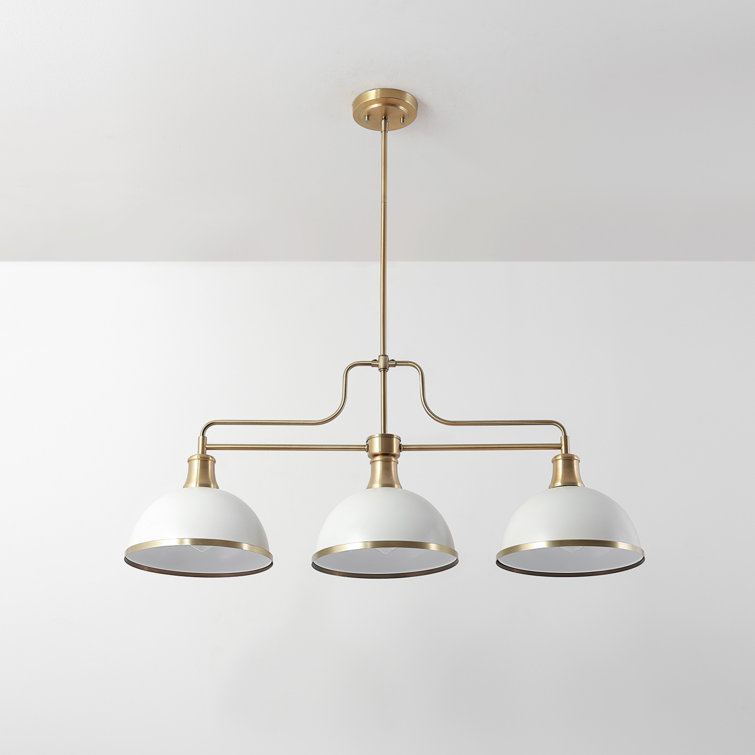 Matte White and Brass 3-Light Linear Chandelier