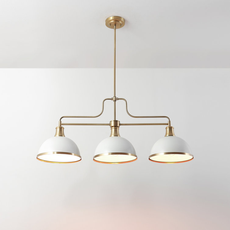 Matte White and Brass 3-Light Linear Chandelier