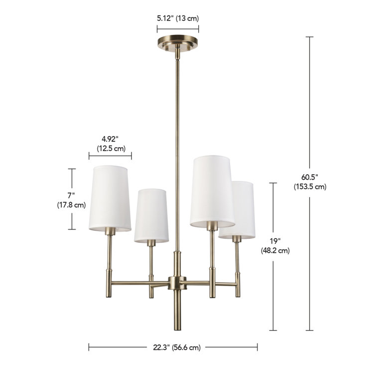 Ronnie 4-Light Matte Brass Chandelier with White Fabric Shades