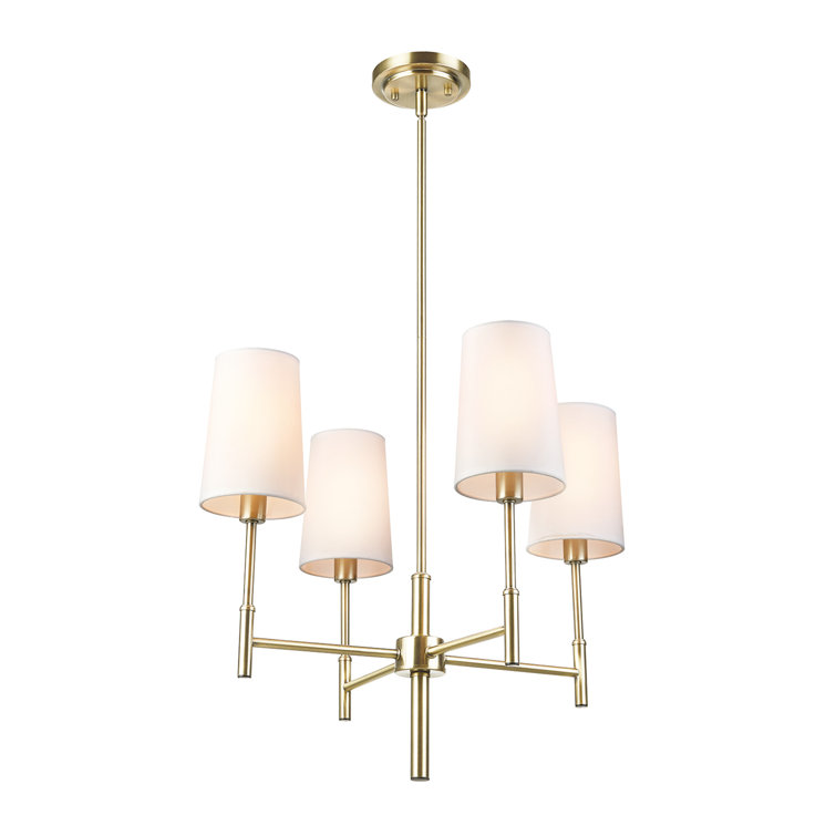 Ronnie 4-Light Matte Brass Chandelier with White Fabric Shades
