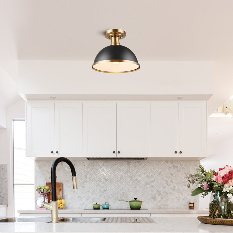 Beckett 10.35" Matte Black and Brass Farmhouse Bowl Ceiling Light