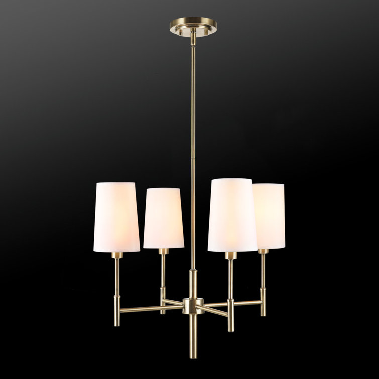 Ronnie 4-Light Matte Brass Chandelier with White Fabric Shades