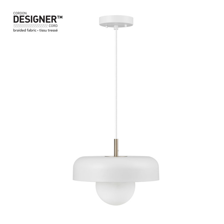 Adjustable Matte White Metal Pendant with Brass Accents