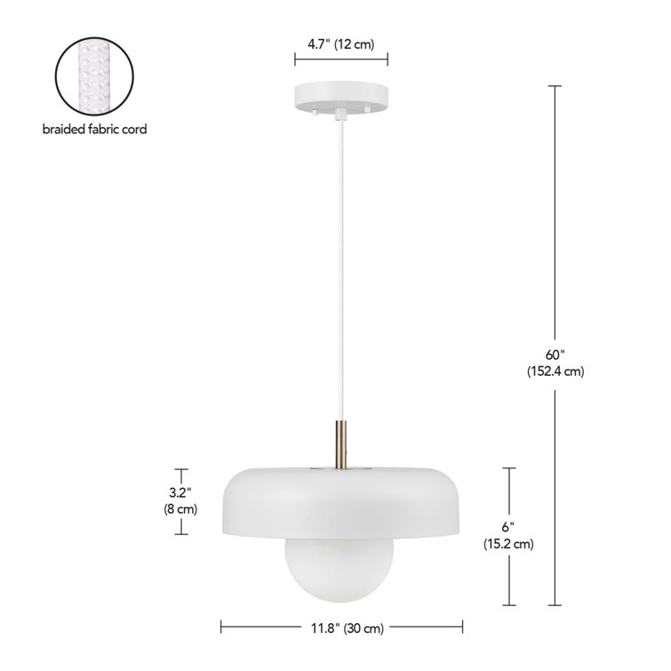 Adjustable Matte White Metal Pendant with Brass Accents