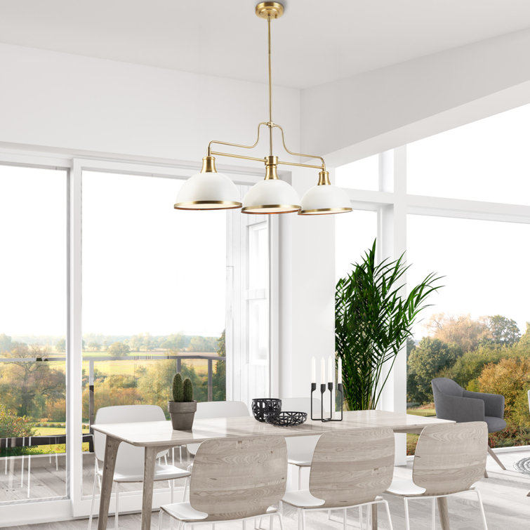 Matte White and Brass 3-Light Linear Chandelier