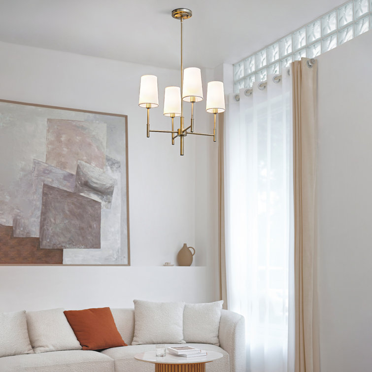 Ronnie 4-Light Matte Brass Chandelier with White Fabric Shades