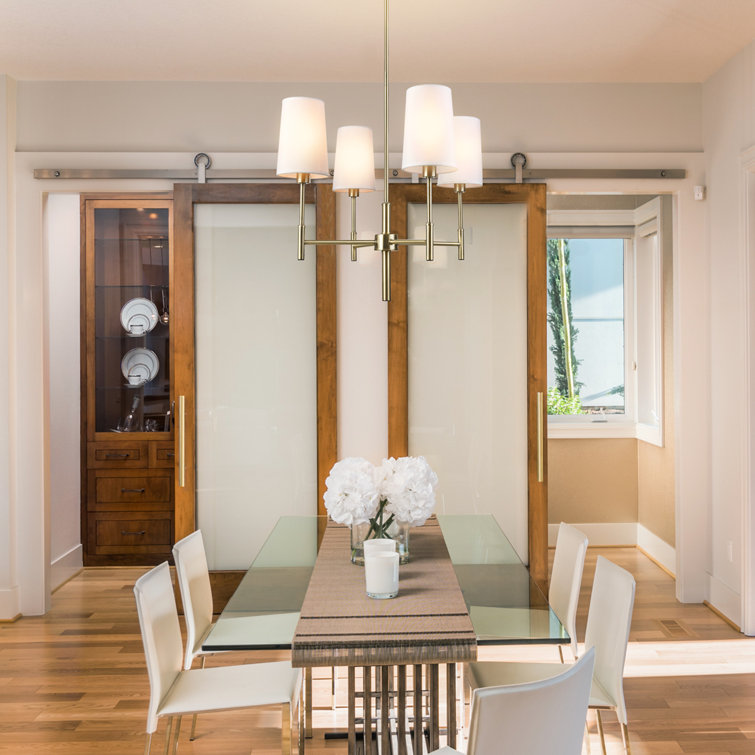 Ronnie 4-Light Matte Brass Chandelier with White Fabric Shades