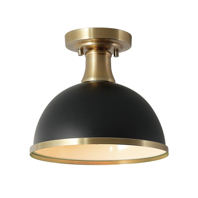 Beckett 10.35" Matte Black and Brass Farmhouse Bowl Ceiling Light