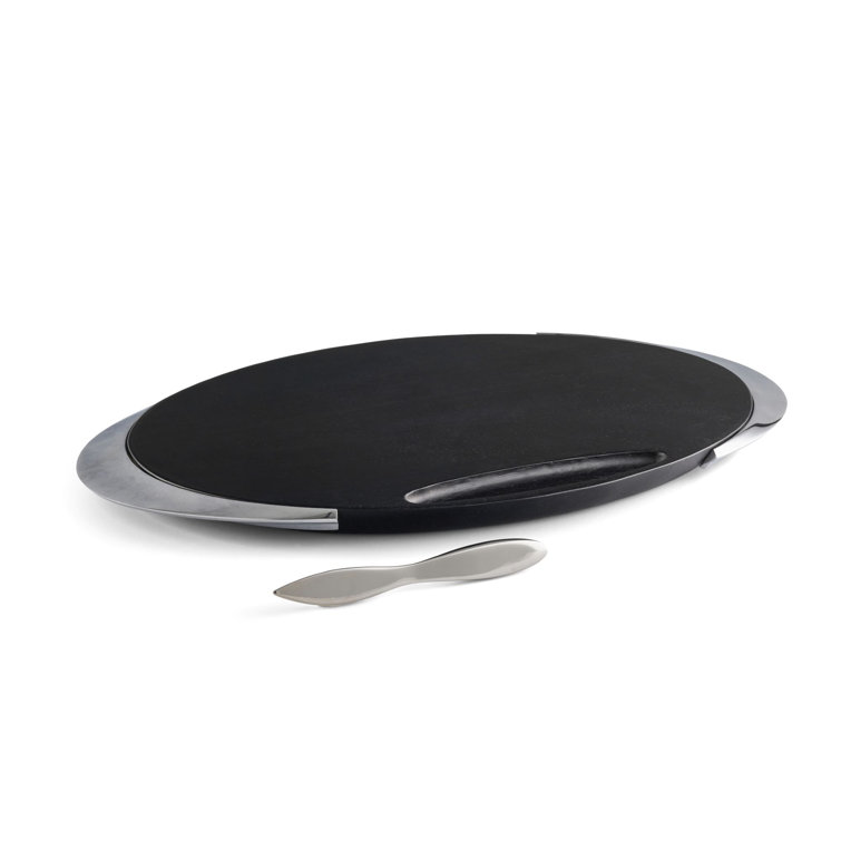 Cozzolino Modern Noir Acacia Wood & Alloy Cheese Board Set with Knife