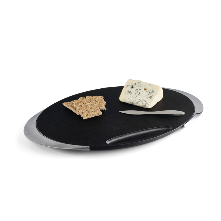 Cozzolino Modern Noir Acacia Wood & Alloy Cheese Board Set with Knife
