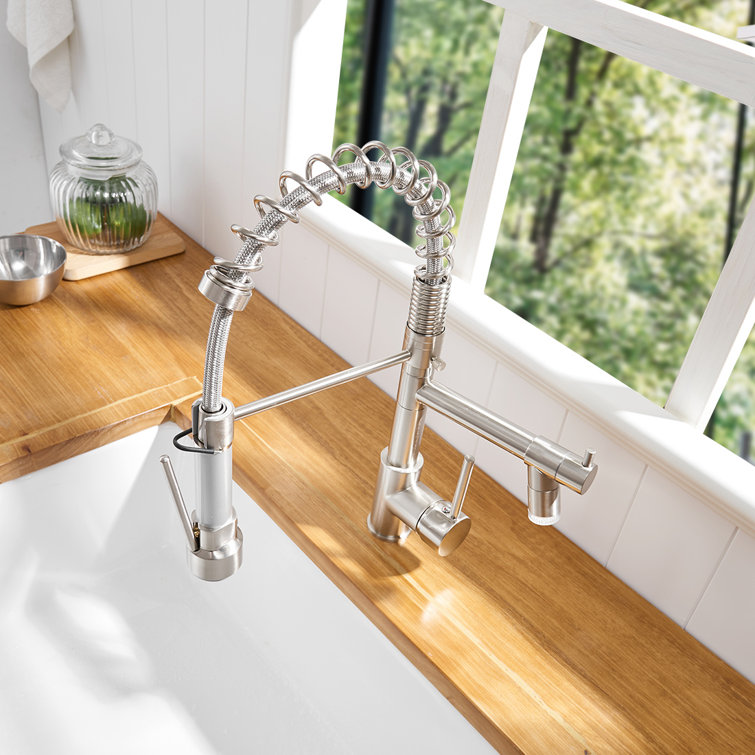 Brushed Nickel High Arc Pull-Down Kitchen Faucet with Dual Spray