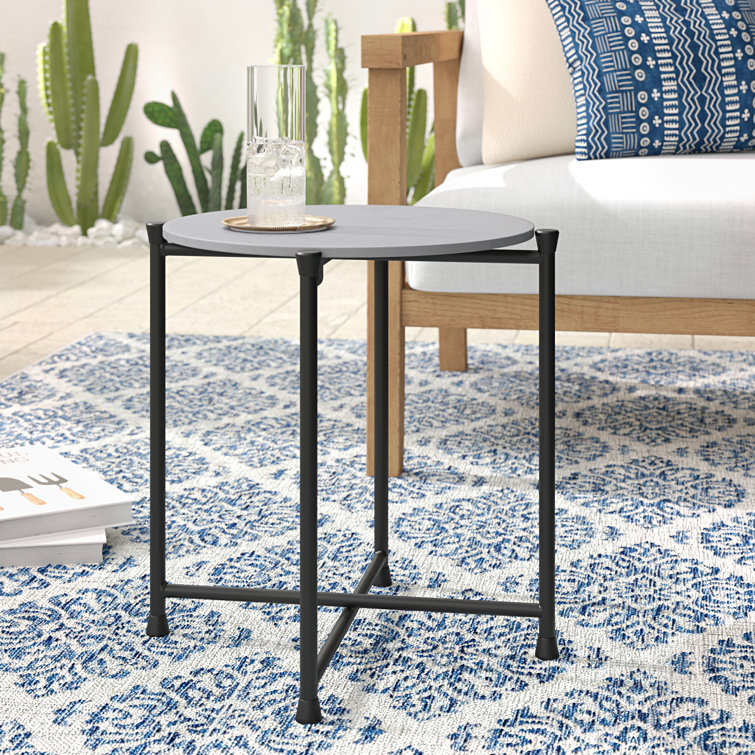 Modern Faux Stone 20" Square Black Aluminum Outdoor Cocktail Table