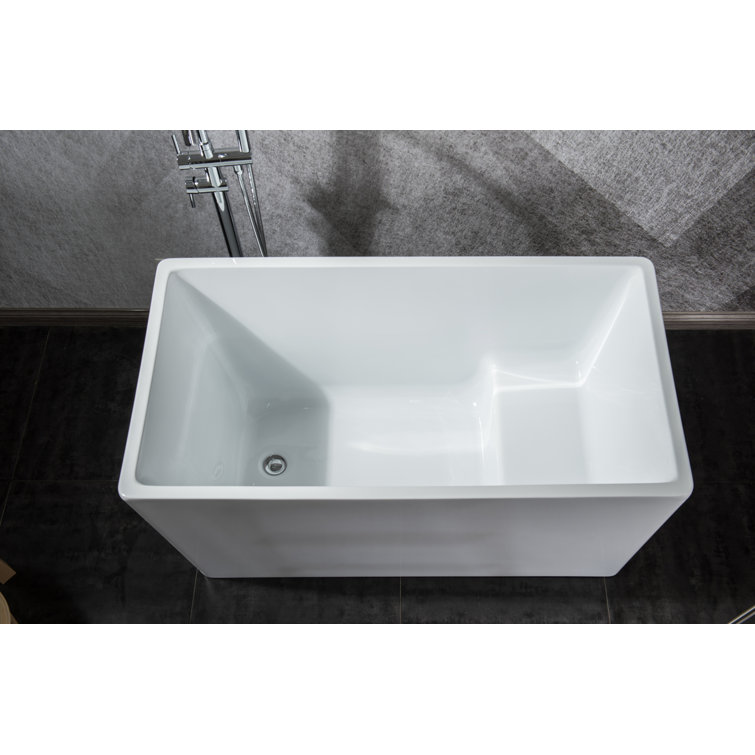 White Acrylic Rectangular Freestanding Soaking Bathtub with Chrome Hardware
