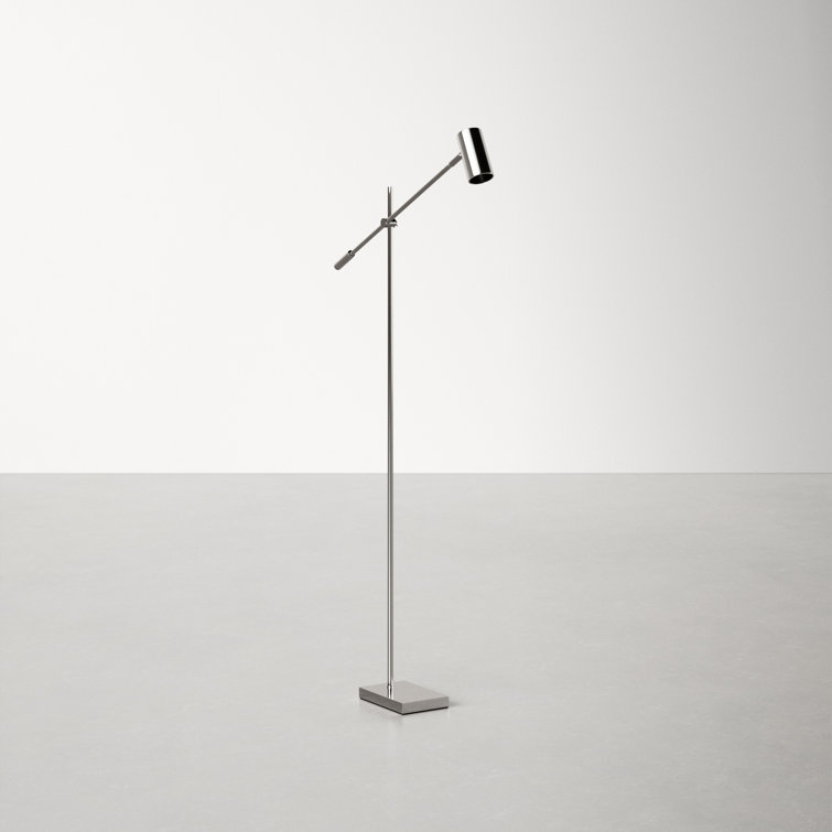 Sleek Brushed Steel LED Floor Lamp with Touch Sensor and Adjustable Arm