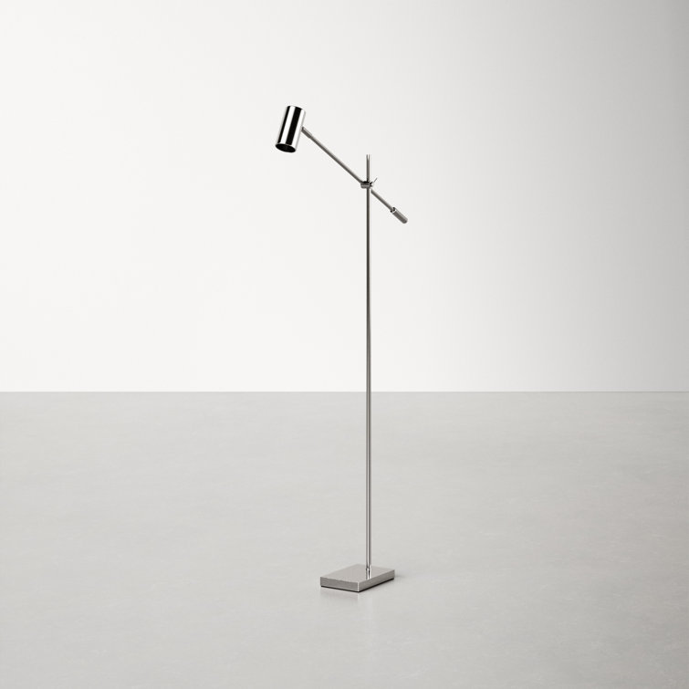Sleek Brushed Steel LED Floor Lamp with Touch Sensor and Adjustable Arm
