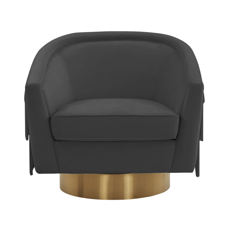 Black Velvet Barrel Swivel Chair with Gold Base