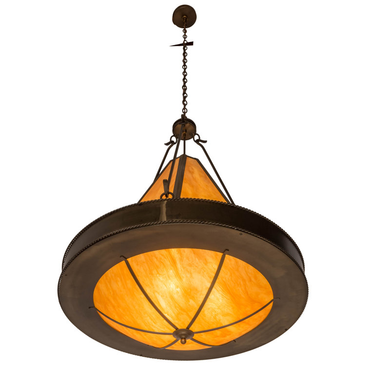 Obsidian 6-Light Antique Copper and Amber Glass Pendant