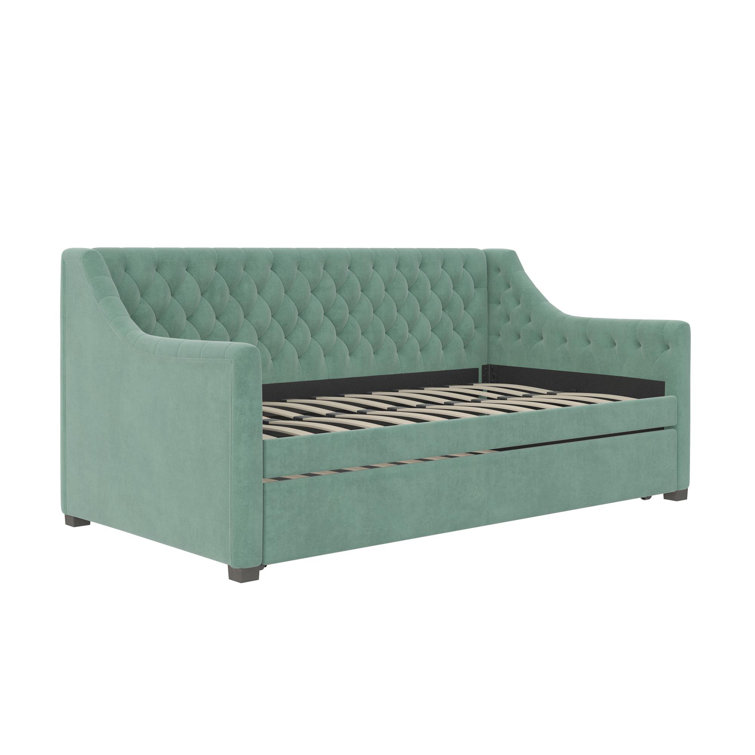 Teal Velvet Twin Daybed with Tufted Upholstery and Trundle