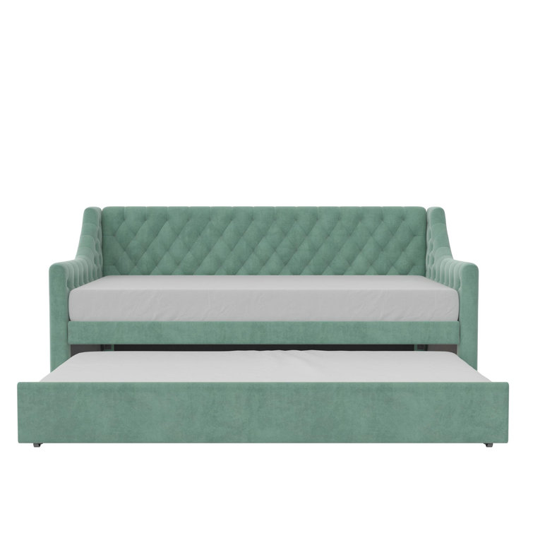 Teal Velvet Twin Daybed with Tufted Upholstery and Trundle