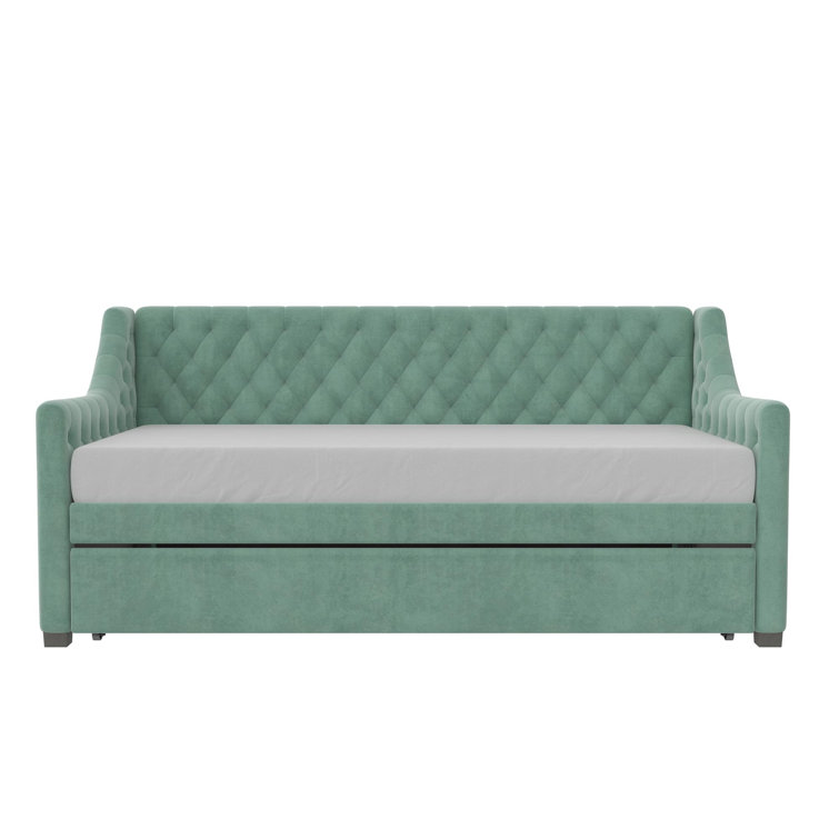 Teal Velvet Twin Daybed with Tufted Upholstery and Trundle