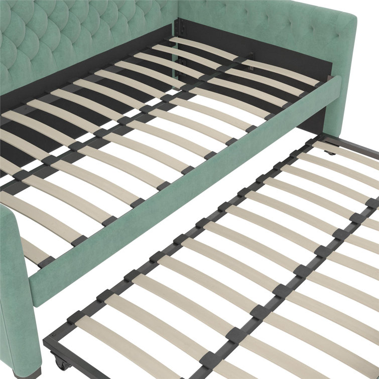 Teal Velvet Twin Daybed with Tufted Upholstery and Trundle