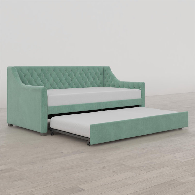 Teal Velvet Twin Daybed with Tufted Upholstery and Trundle