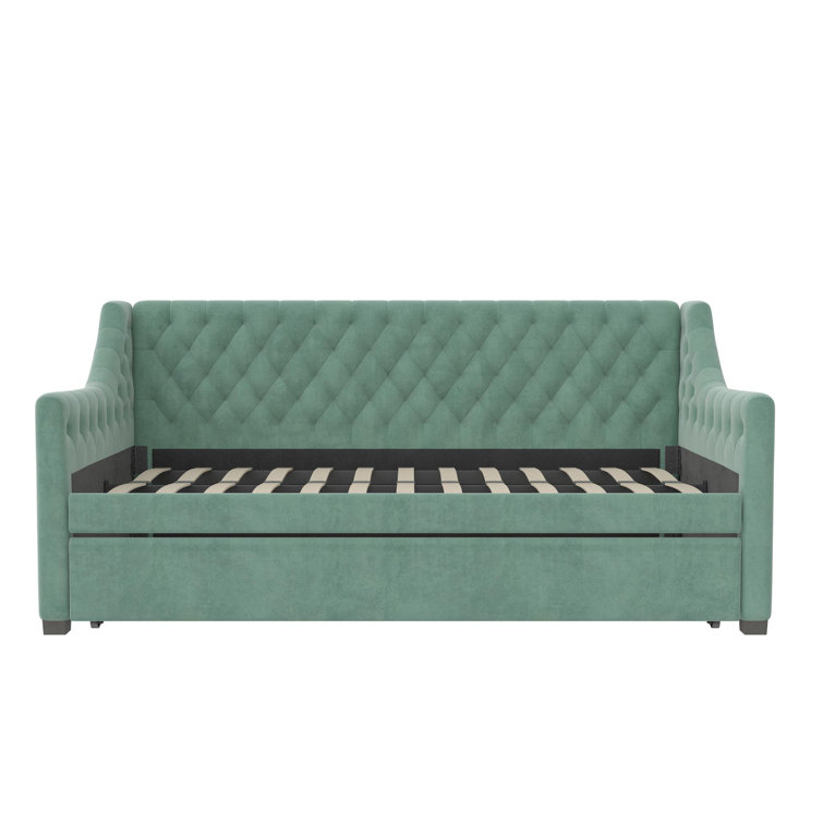 Teal Velvet Twin Daybed with Tufted Upholstery and Trundle