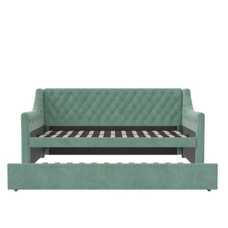 Teal Velvet Twin Daybed with Tufted Upholstery and Trundle