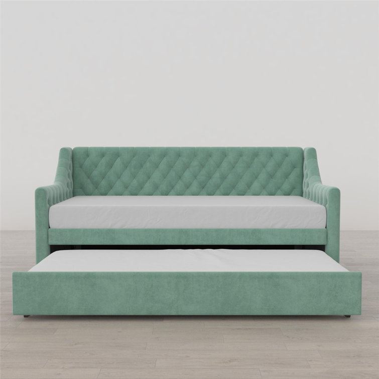 Teal Velvet Twin Daybed with Tufted Upholstery and Trundle